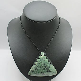 Genuine Hand Carved NZ Greenstone Pounamu Maunga Triangle Pendant