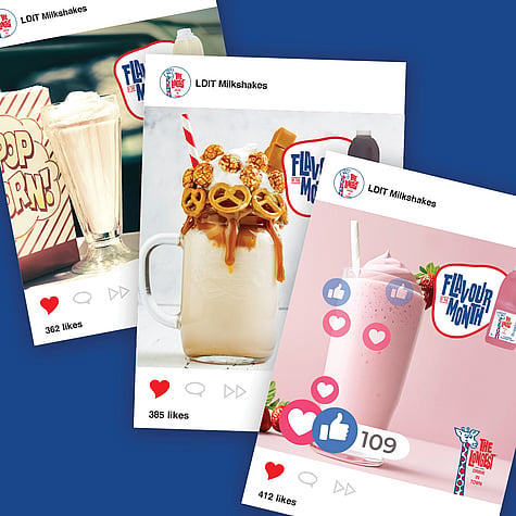 Examples of Longest Drink in Town Flavour of the Month social media posts using bright colours and user engagements.