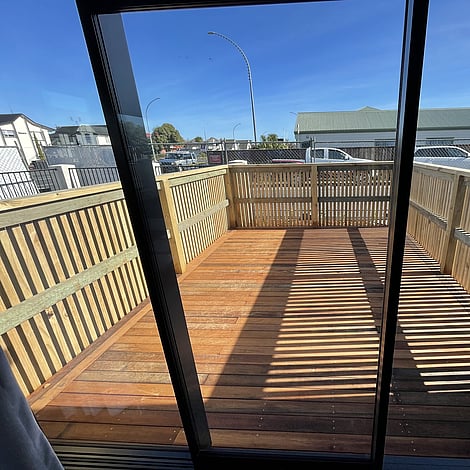 Ardent Building Developments. Hamilton, Waikato. NZ. Image of apartment decking
