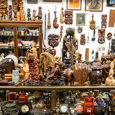A collection of Maori carvings at Rotorua Antiques & Collectables