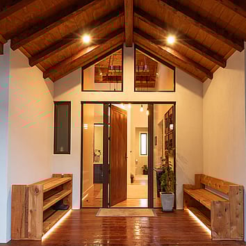 High pitched raked ceiling entranceway