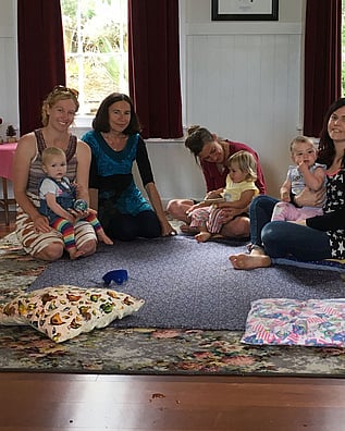 Group of mothers with the facilitator of the Rudolf Steiner Playgroup at Kuaotunu Hall on the Coromandel Peninsula