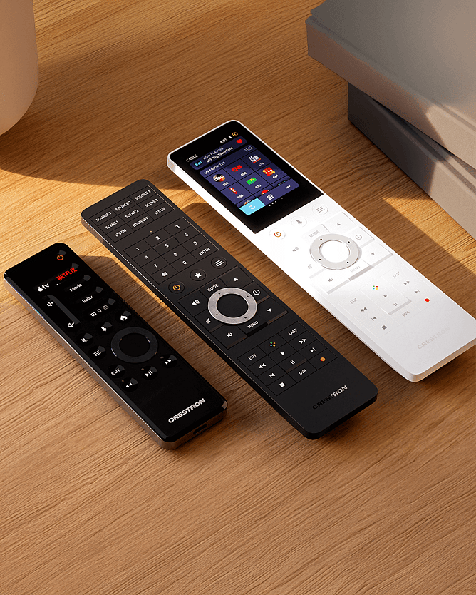 Crestron smart home system managing lighting audio and blinds