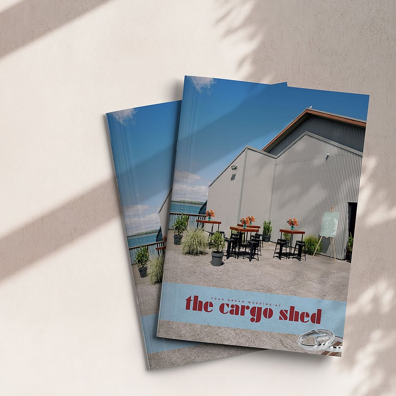 printed wedding venue brochure design The Cargo Shed brand collateral