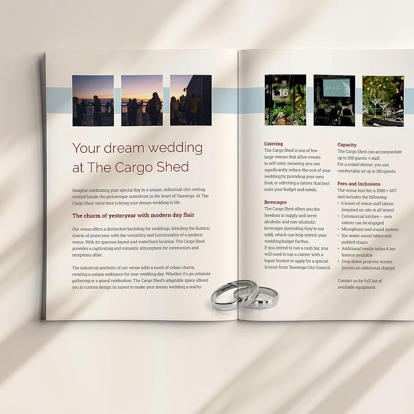 wedding brochure layout design showcasing venue information and imagery