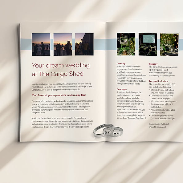 wedding brochure layout design showcasing venue information and imagery
