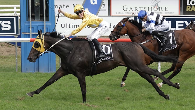 Apprentice jockey Sam McNab salutes after winning the Gr.2 Ultimate Mazda Japan Trophy (1600m) aboard Omega Boy. - Photo: Kenton Wright (Race Images)