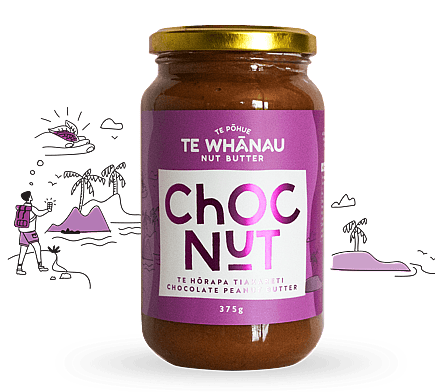 Choc nut butter. Creamy chocolate fudge peanut butter made in New Zealand by Te Whanau Nut butter