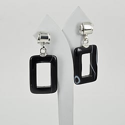 Earrings, black agate rectangles with sterling silver