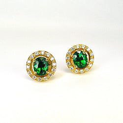 Earrings, tsvaroite garnets and diamonds