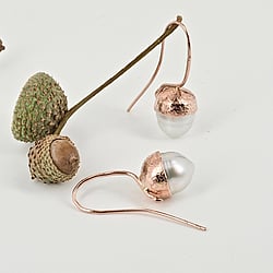 Acorn earrings, pearls and gold