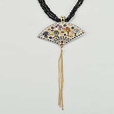 Handmade necklace of gold flowers, diamonds and a gold bee