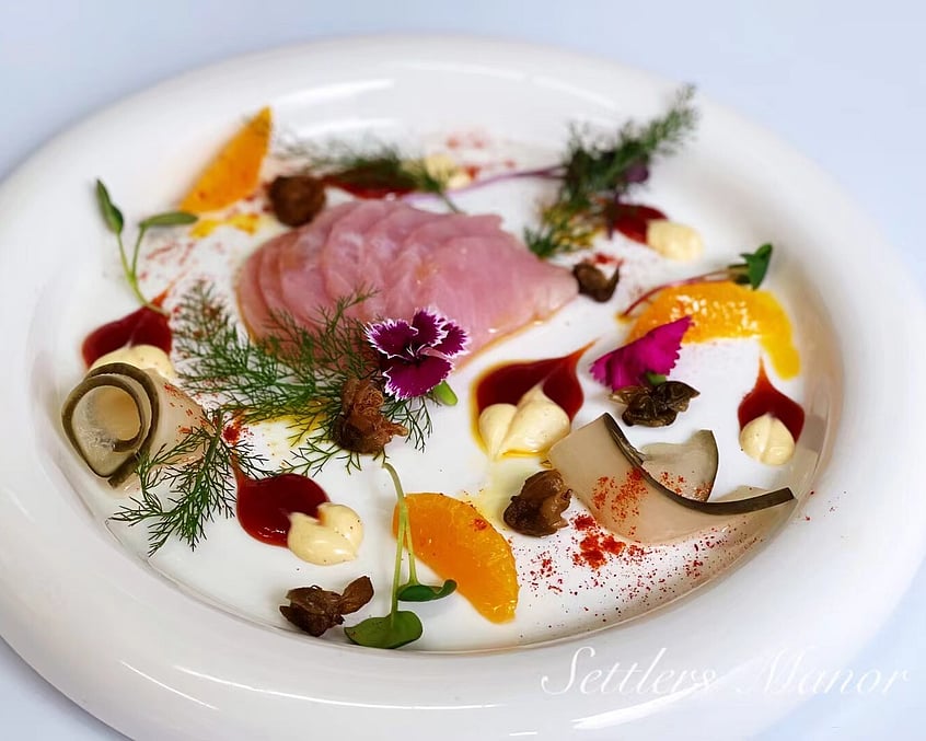 fine dining entree fish crudo in Kumeu