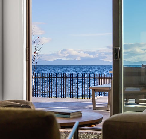 Lake Taupo views from lounge at Roam, Taupo
