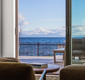 Lake Taupo views from lounge at Roam, Taupo
