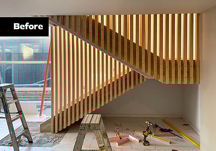 Staircase construction with timber balustrade. 