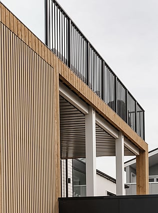 Close up image of a second-story deck.