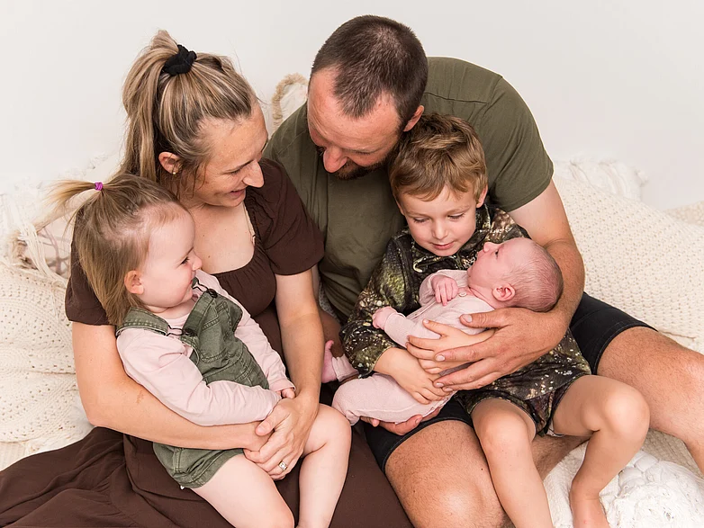 Newborn with Mum, Dad, Big Brother and Big Sister.  Baby photography.  Papamoa Photographer.  Newborn Photographer.  Tauranga Photographer.  Newborn photoshoot.  Baby photoshoot.