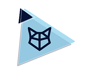 Navy blue geometric Midnight Fox Admin Logo on a light blue and navy blue geometric triangles