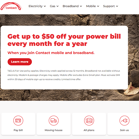 Contact Energy Website Screenshot