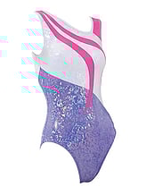 Sleeveless Gymnastics Leotard in pink white and purple with swirl pattern