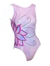 Sleeveless Gymnastics Leotard with flower pattern in perl pink and pink with silver sequins spiral