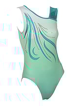 Sleeveless Gymnastics Leotard in avocado green with gold and green swirl pattern 