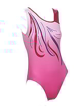 Sleeveless Gymnastics Leotard faded from white to pink with purple and pink swirl pattern 