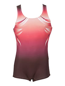 Men's and Boys Unitards Gymnastics in Red with claws design in faded colours of Red and White on top sides of armpits and details