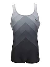 Men's and Boys Unitards Gymnastics in Grey with different shades of Grey in triangle arrow shape upwards and details