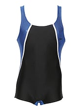 Men's and Boys Unitards Gymnastics in Black with a slight Silver stripe on sides of chest and armpit with the Shoulder straps in Royal