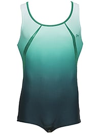 Men's and Boys Unitards Gymnastics in Green with Neck outlined in Darker Green and below with Stripe on sides of Chest and armpits 