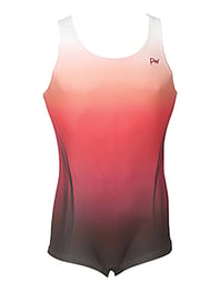 Men's and Boys Unitards Gymnastics in Red with bottom sides in Black curve stripes with top neck and shoulder fade in White
