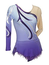 Rhythmic, Ice Skating or Roller blading Long Sleeve Leotard dress in Blueberry with curls and silver sequin details with the left sleeve in Cream
