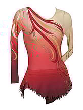 Rhythmic, Ice Skating or Roller blading Long Sleeve Leotard dress in Boysenberry with curls and silver sequin details with the left sleeve in Cream