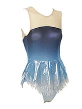 Rhythmic, Ice Skating or Roller blading  Sleeveless Leotard Dress in Ocean Blue and Cream with Silver sequin and details