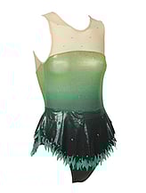 Rhythmic, Ice Skating or Roller blading  Sleeveless Leotard Dress in Green Tea and Cream with Silver sequin and details