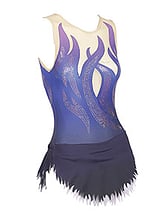 Sleeveless Rhythmic, Ice Skating or Roller blading Leotard dress with flames and silver sequin details in purple colour fading to white