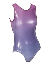 Sleeveless Gymnastics Leotard with colour fade from purple to lavender with metallic fabric 