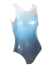 Sleeveless Gymnastics Leotard with colour fade from white to sky blue to dark blue with metallic fabric 