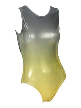 Sleeveless Gymnastics Leotard with colour fade from black to lime green with metallic fabric 