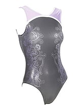 Sleeveless Gymnastics Leotard in black and white with swirl pattern 