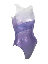 Sleeveless Gymnastics Leotard in white and purple with line pattern 