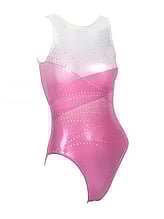 Sleeveless Gymnastics Leotard in white and pink with line pattern 