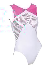 Sleeveless Gymnastics Leotard in pink and white with line pattern
