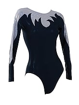 Long sleeve Gymnastics Leotard with Black curls on left side of leotard and full Turquoise