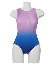 Long Sleeve Gymnastics Leotard with Silver sequin spiral flames and colour fade of Purple and Silver 