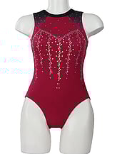 Long Sleeve Gymnastics Leotard with Silver sequin spiral flames with colour fade of Black and Red 