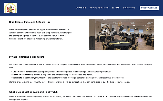 BISHOP AUCKLAND RUGBY CLUB EVENTS