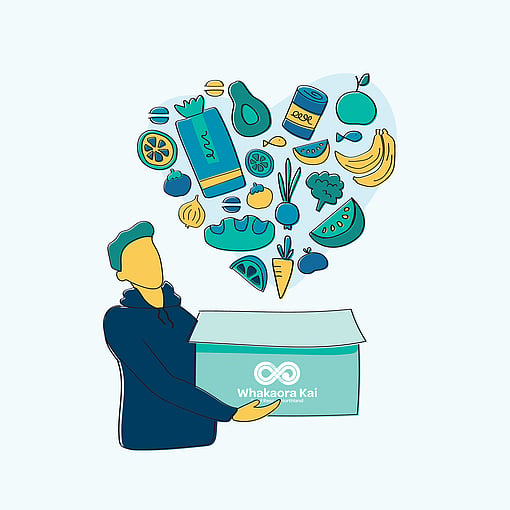 Whakaora Kai (Food Rescue Northland)  illustration of a box of kai food being held.